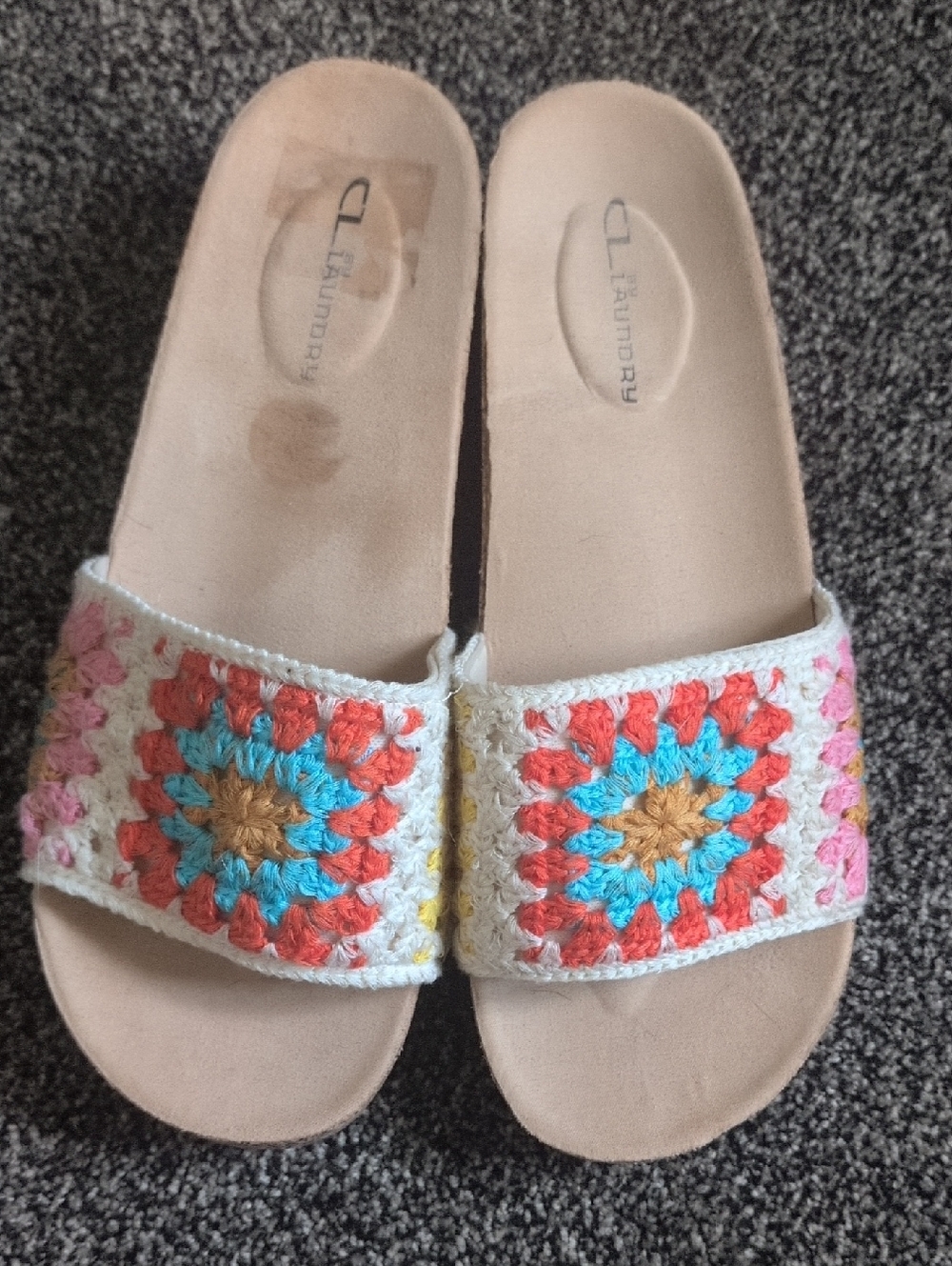 CL by Laundry Crochet Slide Sandals - Turquoise, Coral, Pink, Tan, Cream